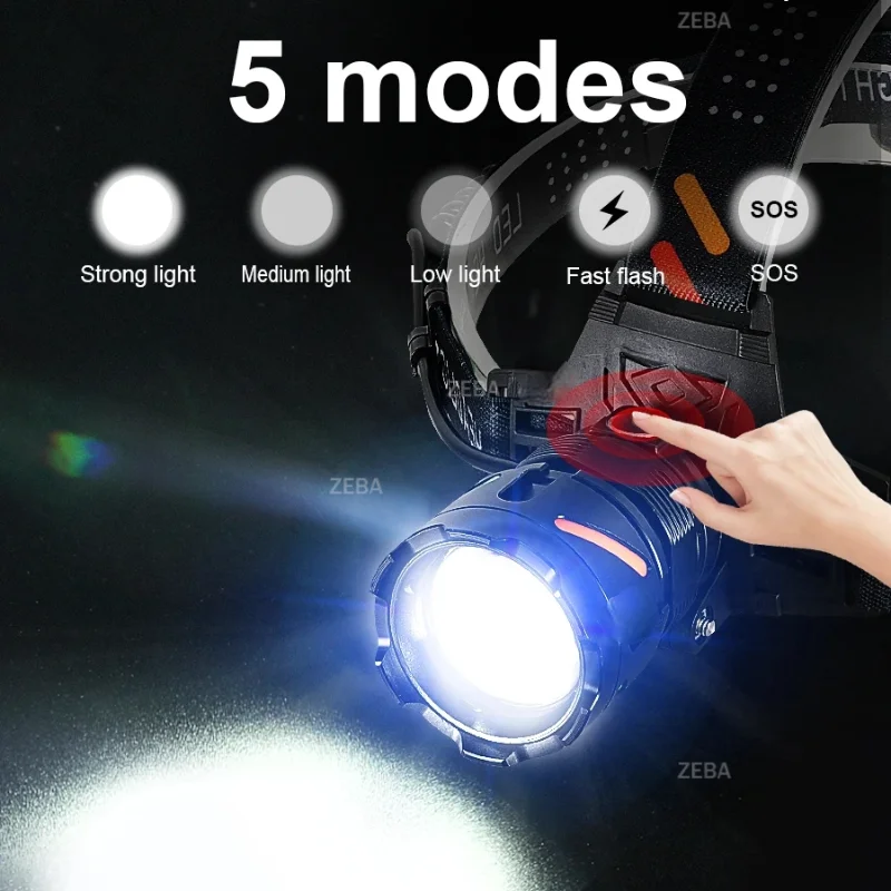 2026 New Super Bright LED Headlamp 6000M Long Range Zoomable USB Rechargeable Waterproof Head Torch for Camping Fishing Hunting