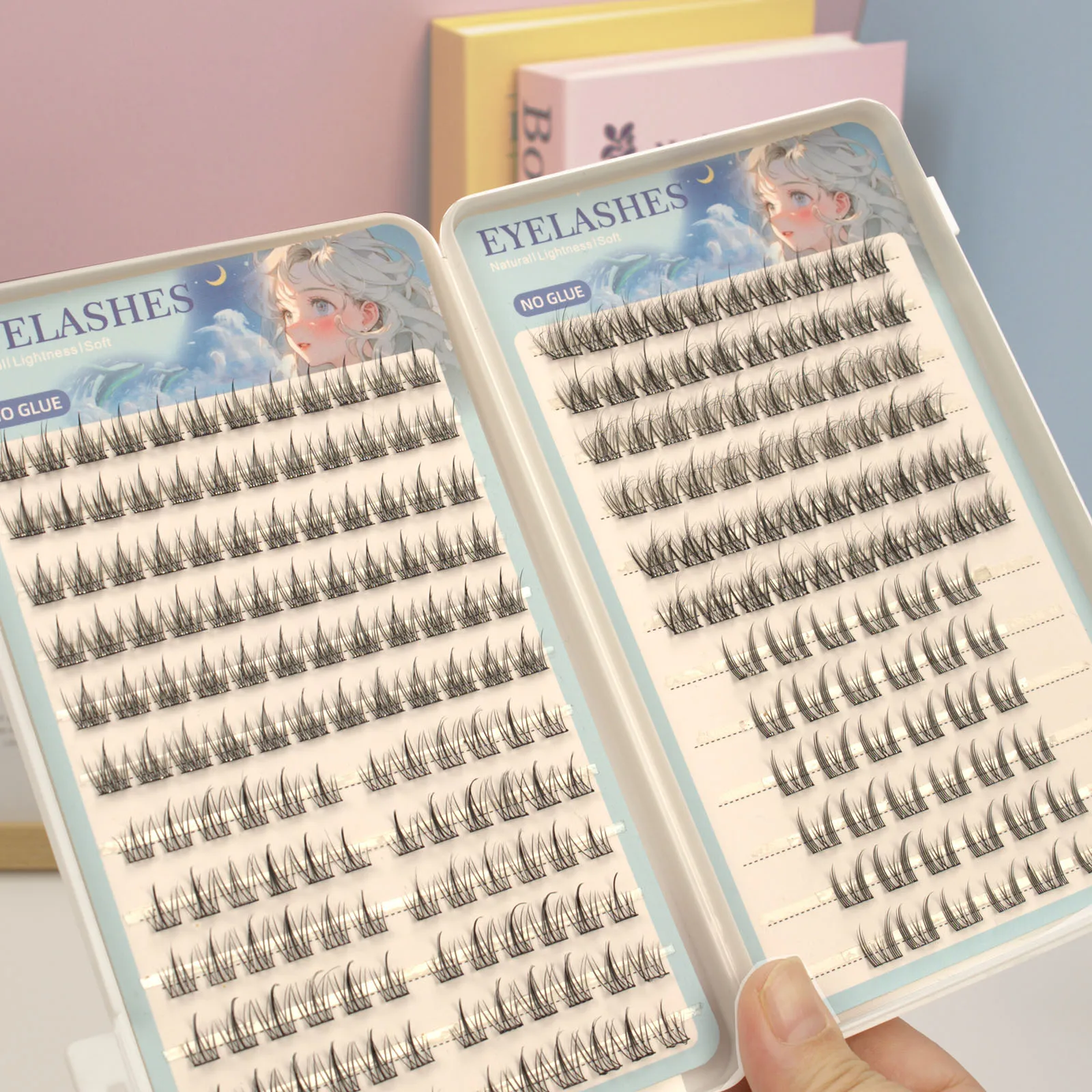 1 caja de 4 pestañas postizas autoadhesivas naturales sin pegamento, que incluyen girasol, trilogía y ojo de gato estilo camelia