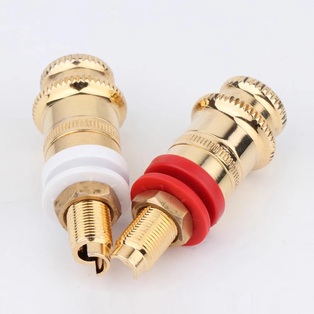 Preffair Brass Gold Plating Speaker Terminal Binding Post Amplifier Connector Suitable For 4mm Banana Female socket Plug