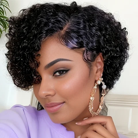  Short Pixie Cut  Deep Curly Bob 13x4X1 T Part Lace Front Human Hair Wigs For Women Brazilian Remy Hair Wigs