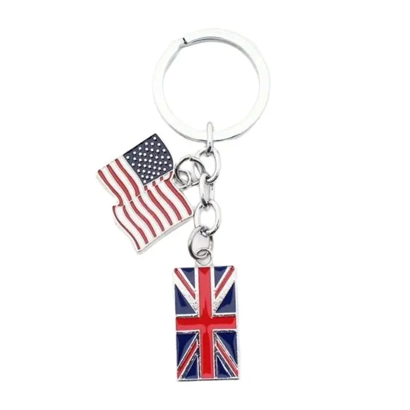 1pc American British Flag Pendant Keychain, Colorful Enameled USA UK Flag, Simple Style Party Holiday Decoration, Souvenir Gifts