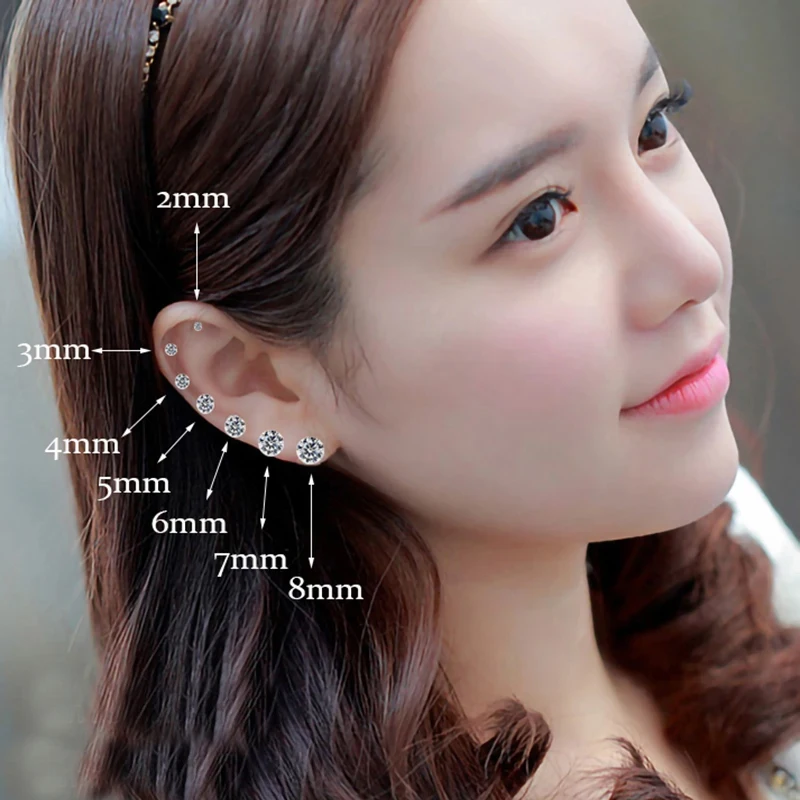 Stainless Steel 4 Color CZ Zircon korean Earrings For Women Crystal Screw Titanium Steel Ear Studs Anti Allergic Body Jewelry