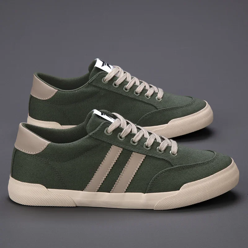 Men Breathable Leisure Shoes For Lightweight Flat Casual Canvas Sneaker Men Zapatos De Lona Hot Retro Green Vulcanize
