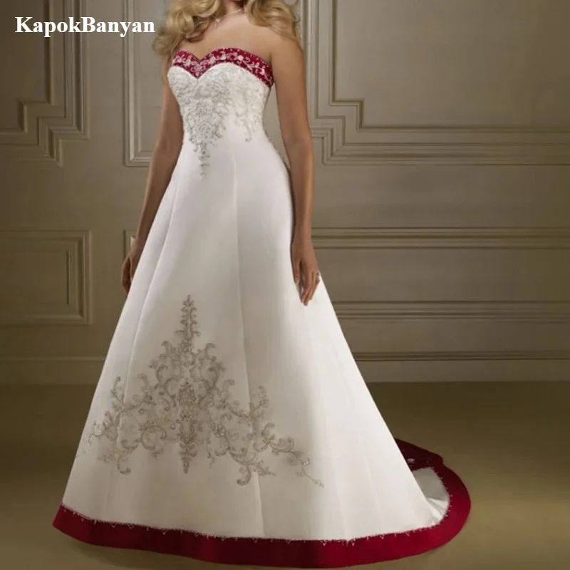 Customized Embroidery Wedding Dresses Long A Line Sexy Strapless Bridal Dress Vintage Wedding Gowns Mariage Robe De Soiree