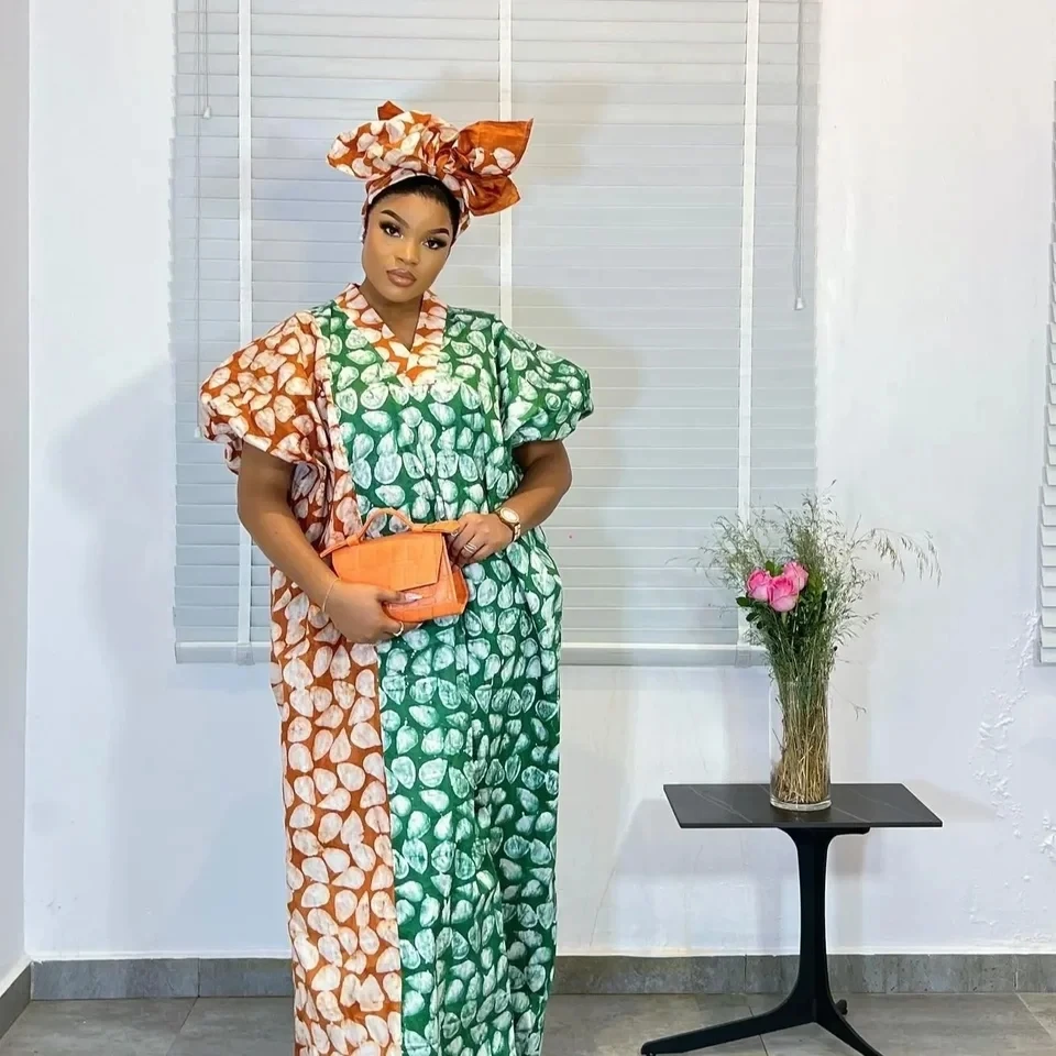 

African Plus Size Dresses for Women 2024 Spring Autumn African V-neck Half Sleeve Wedding Party Evening Long Dress Robes Gowns