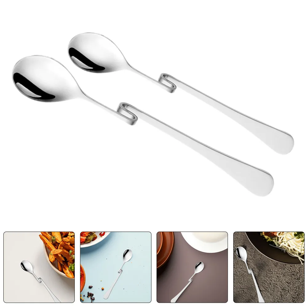 Juego de 6 Cucharas de Café de Acero Inoxidable con Forma de S, Mango Curvo para Colgar, Cucharas para Té, Miel y Postre, Herramientas de Bar