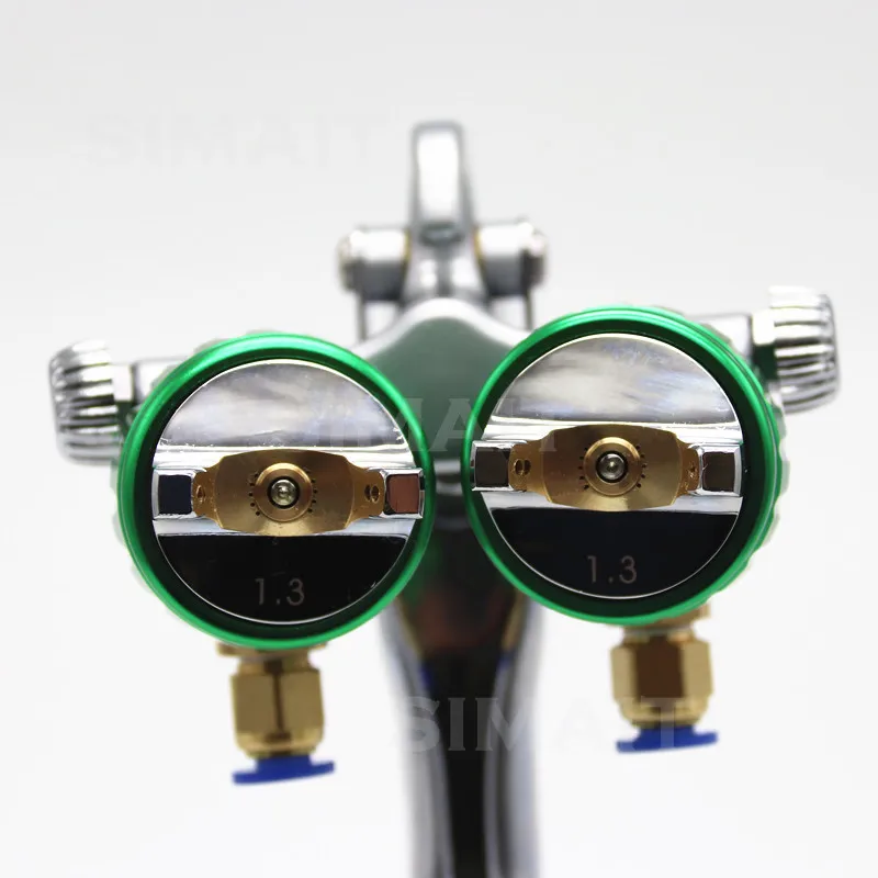 Double Nozzle Spray Gun, Pressure Feed Pneumatic Paint Sprayer, Nano Chrome Coating Machine, Dual-Head High Efficiency