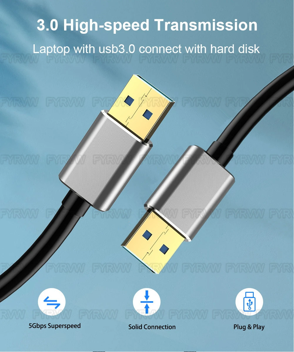 USB-Stecker auf USB-A-Kabel, USB 3.0, 5 Gbit/s, Typ-A-Stecker-Kabel, USB-Stecker auf Stecker, USB-Extender für Festplatte, TV-Box, USB-Kameras, DVD-Kabel – Detail 1