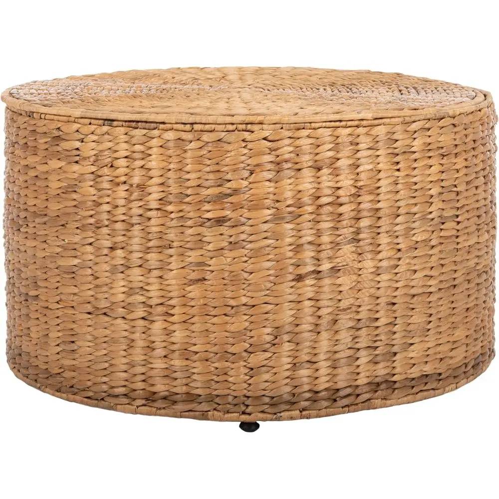 

Круглый журнальный столик из натуральной плетеной ткани для хранения вещей, полностью собранный, ротанг ручной работы с подъемной крышкой и внутренней подкладкой на хлопковой подкладке, декоративные