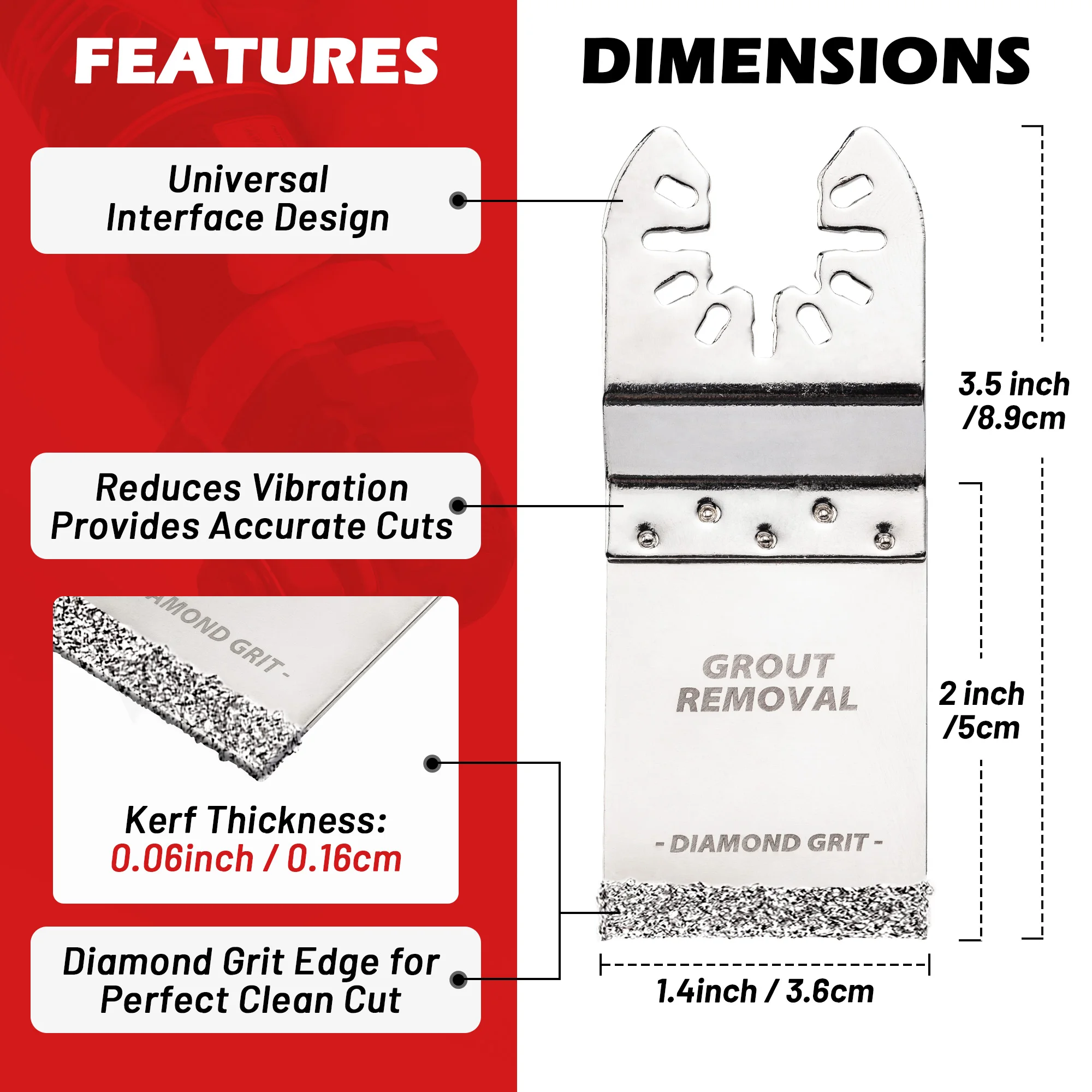 3PCS Diamond Oscillating Blades Flush Cutting Oscillating Multi Tool Saw Blades for Grout Removal, Cleaning Mortar DO34F