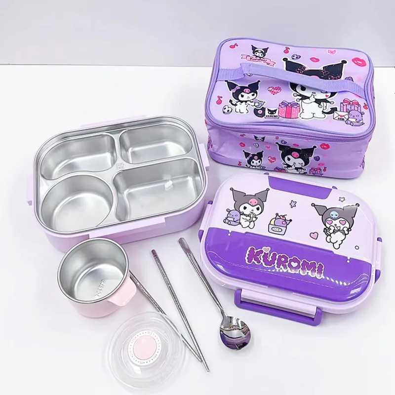 

Sanrio Kuromi Lunch Box Pupil Dedicated for School Use Heat Preservation Lunch-Box Cartoon Children Grid High-Capacity Lunch Box