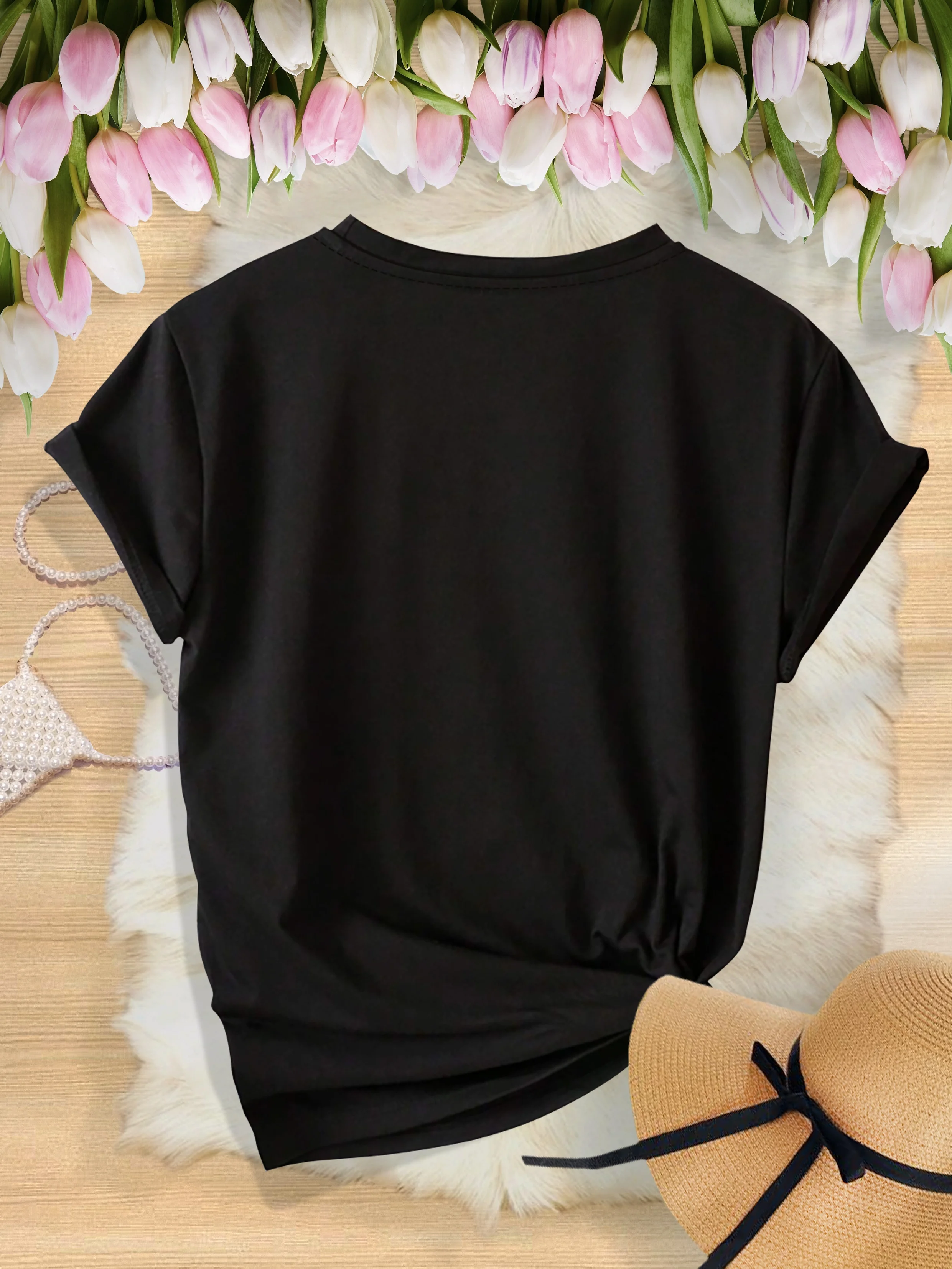 تي شيرت نسائي كاجوال بطباعة صورة فنية عتيقة وأكمام قصيرة ورقبة دائرية للسيدات #3