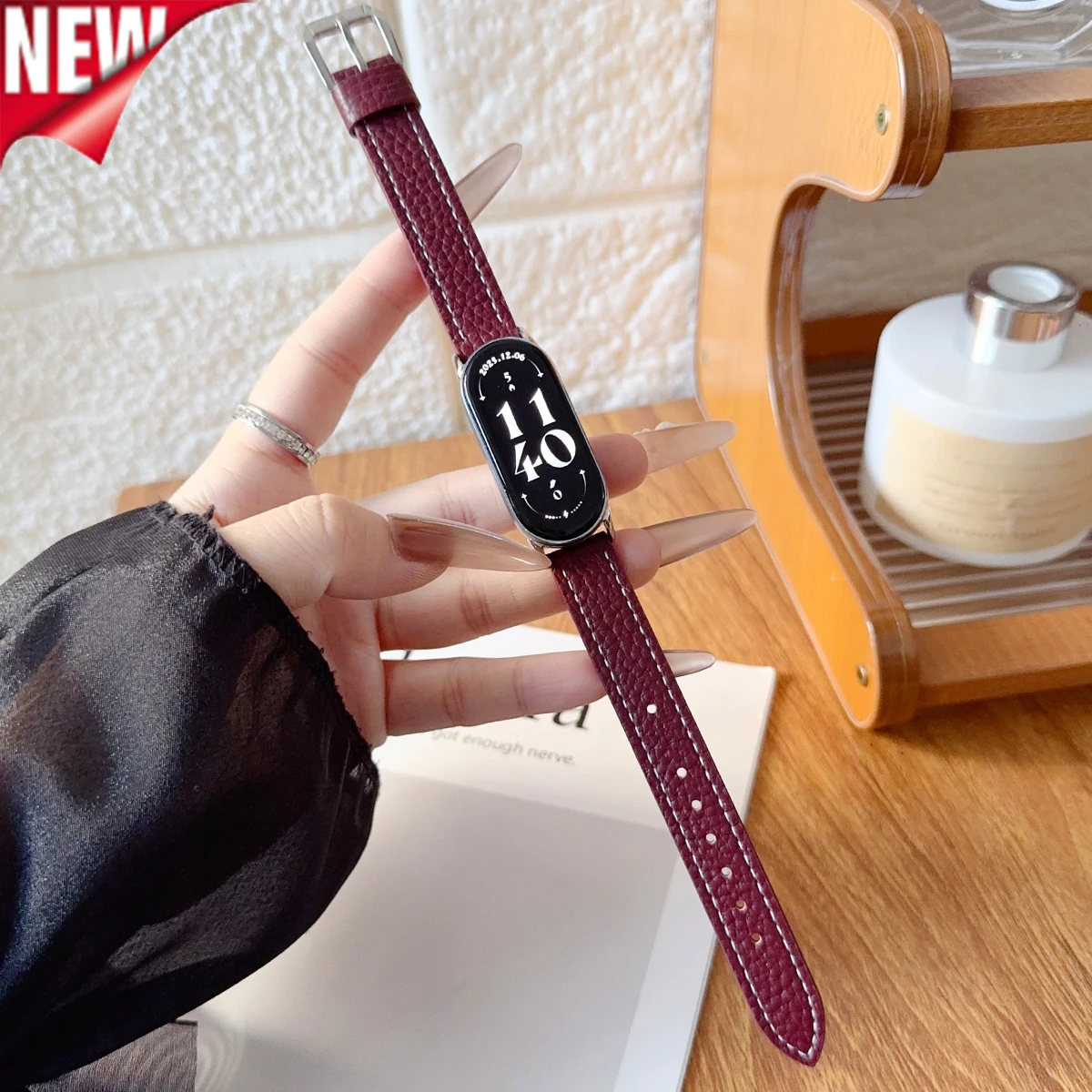 Lychee-gemusterte Leder Band Für Xiaomi Uhr 10/9/8 Schlank Sport Strap Für Miband 10/9/8 NFC Smartwatch Frauen Armband