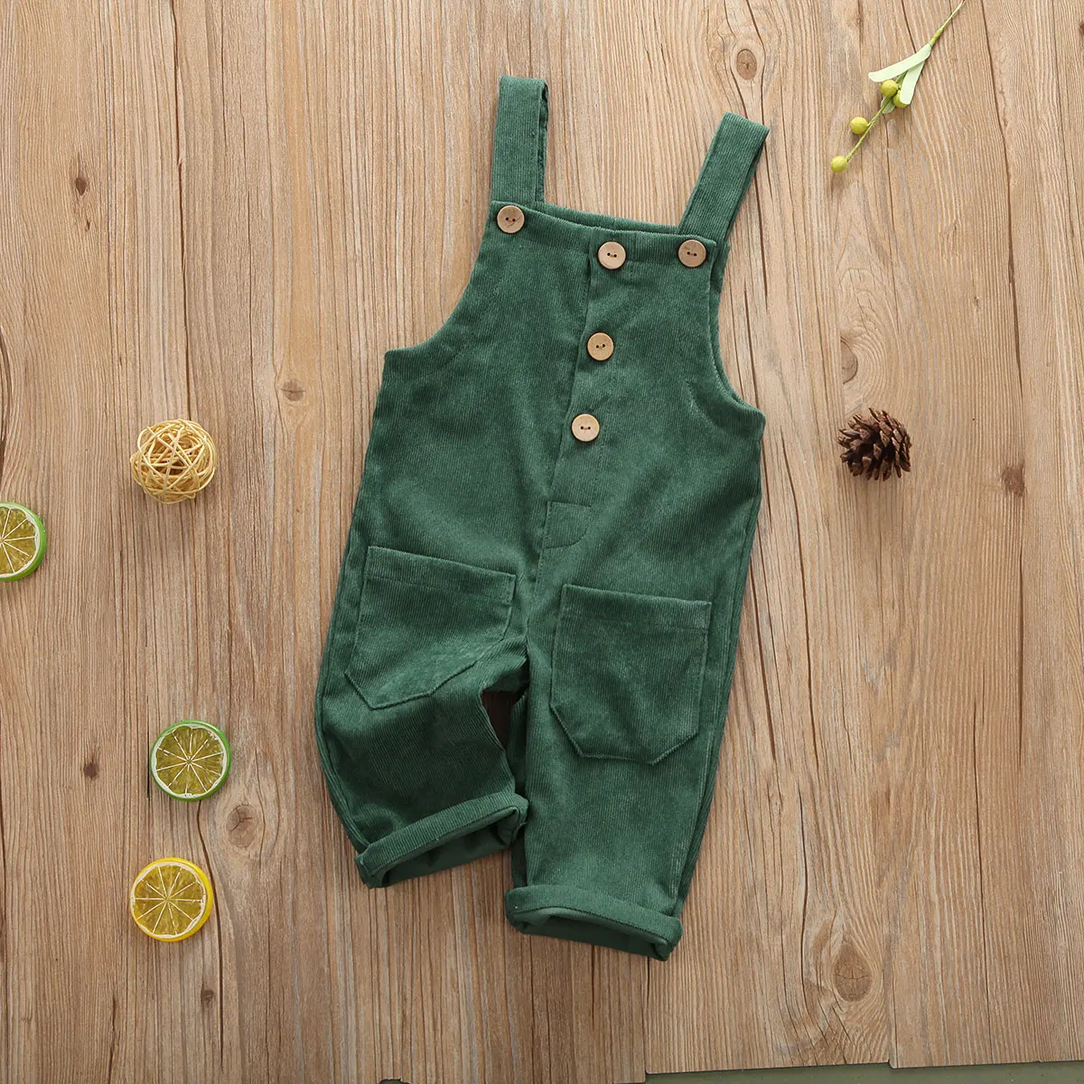 

Toddler Baby Corduroy Suspender Rompers Solid Color Adjustable Strap Pockets Overalls Spring Autumn Button Down Trousers