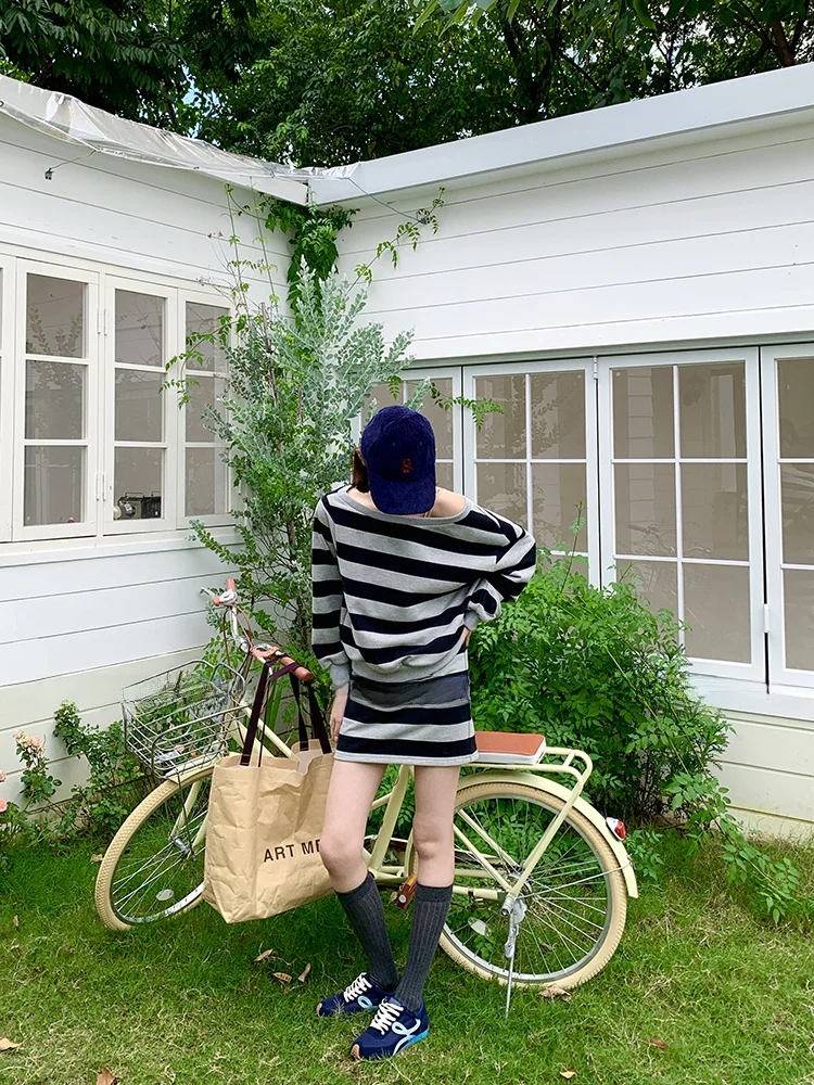 

Cotton oulder-baring Stripe Color Blo orts Dr Set Casual Sle Spring Faion for Women Adult Spring Collection