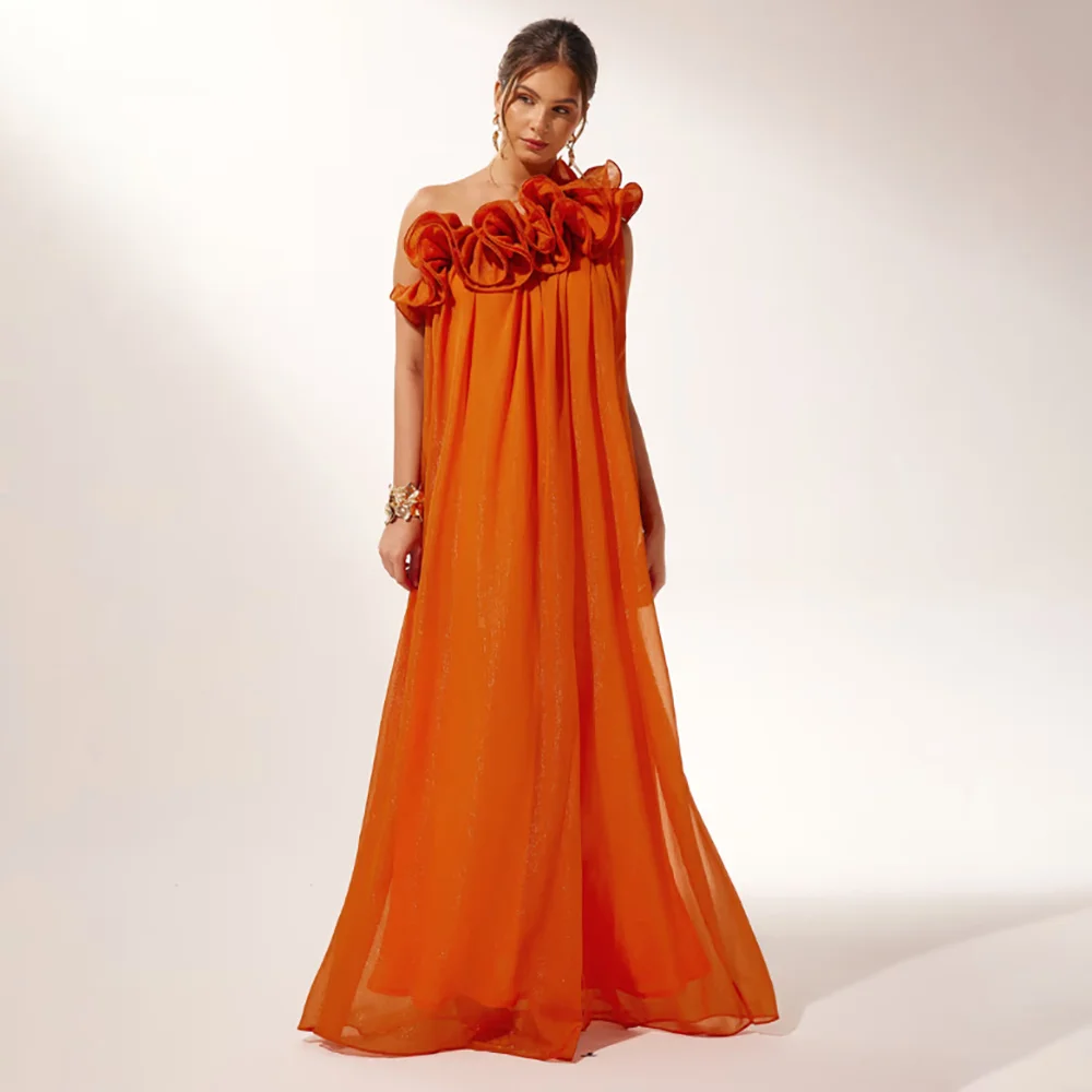 

Women's Formal Evening Gowns Chiffon One Shoulder Sleeveless Ruffle Evening Dresses Elegant Party Gowns Formal Evening Gowns