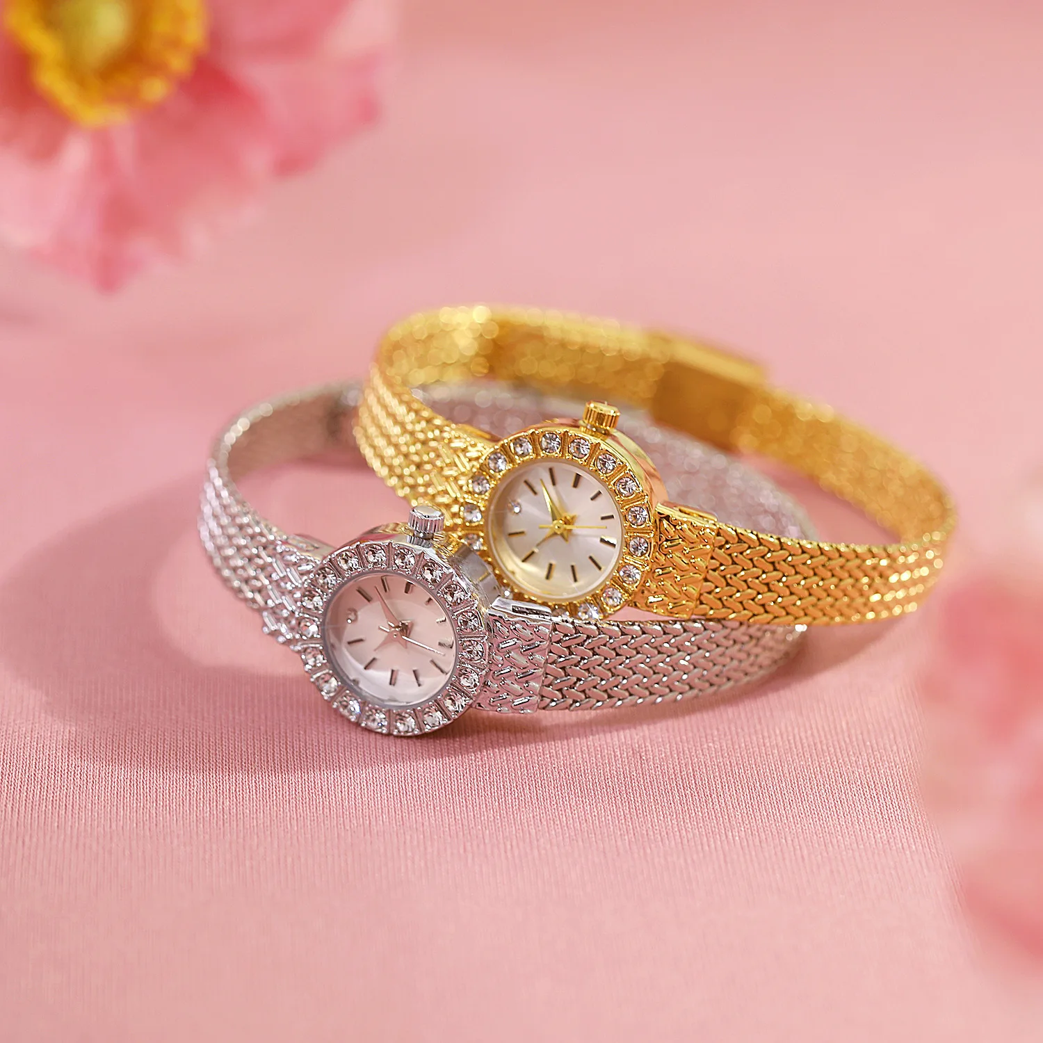 Reloj de cuarzo para mujer, Reloj de lujo dorado y plateado con banda de acero inoxidable, Reloj de pulsera con esfera pequeña Orologio verde azul claro para mujer