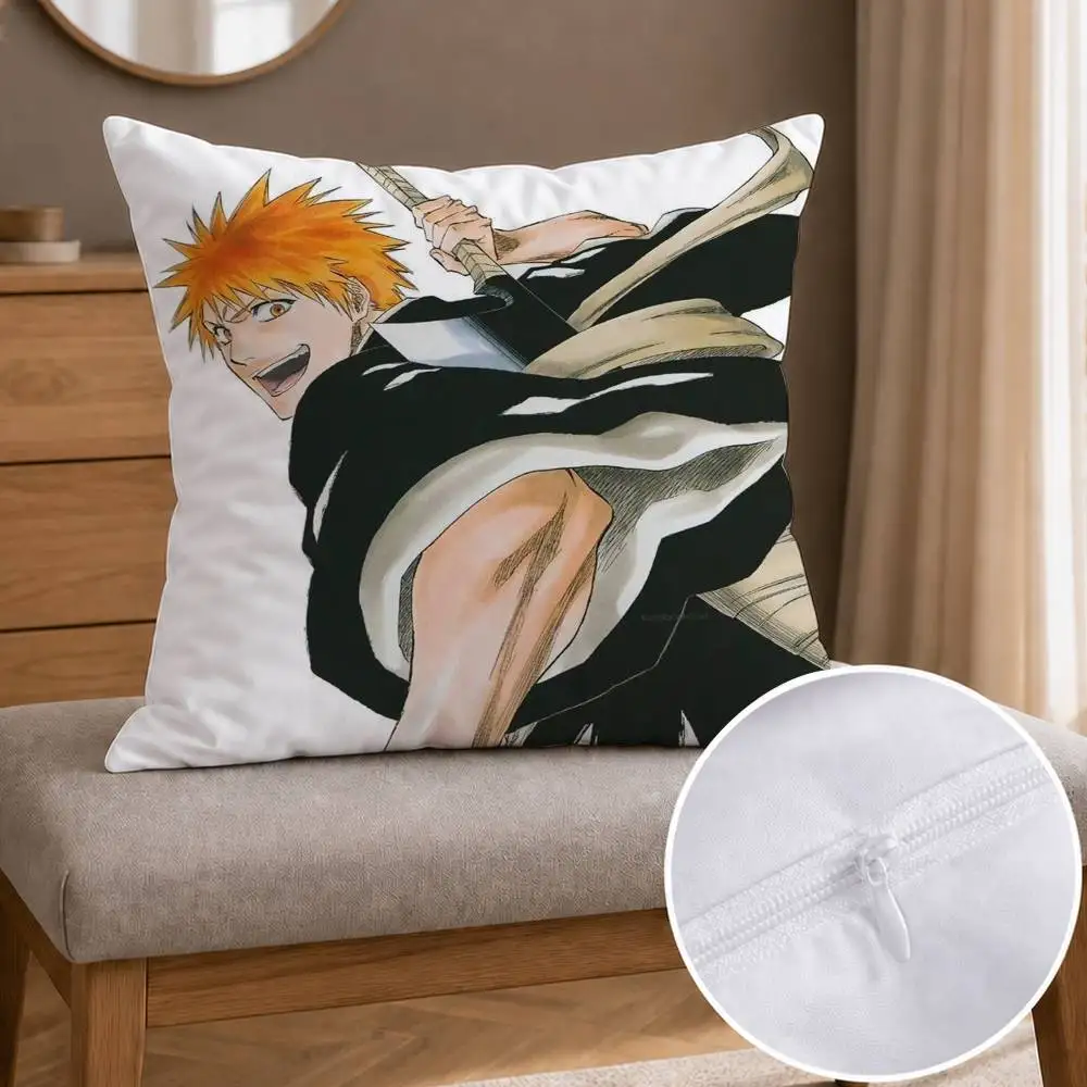 I-Ichigo Kurosaki Double-sided Printed Square Decorative Cushion Cover for Sofa Living Room Home Decor