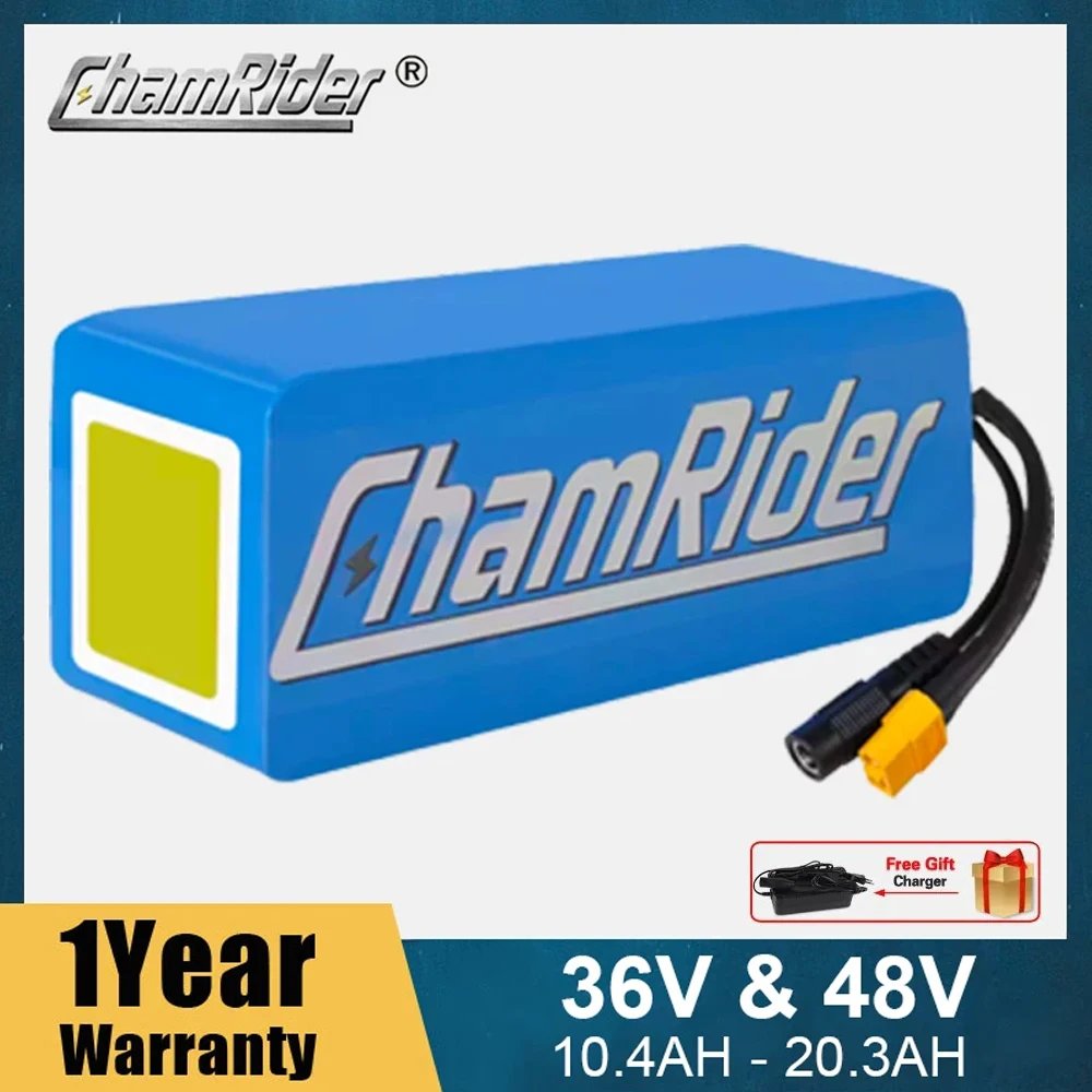 ChamRider 48V Battery 36V Lithium Pack Ebike 20A 30A 350W 500W 750W 18650 Cell For Bike Bicycle Electric Scooter Free Charger