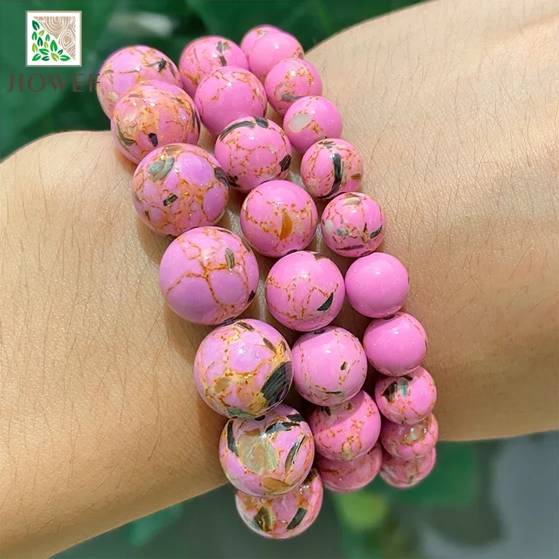 الحجر الطبيعي الضوء الأرجواني قذيفة الفيروز السلس الجولة فضفاض الخرز 4/6/8/10/12 مللي متر لصنع المجوهرات عقد دي اي واي سوار 15'' #3