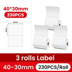 Phomemo 3 Rolls Thermal Clear Label M110/M221/M220/M120/M200 Transparent Thermal Paper 40x30mm Sticker Label for Logo/Barcode