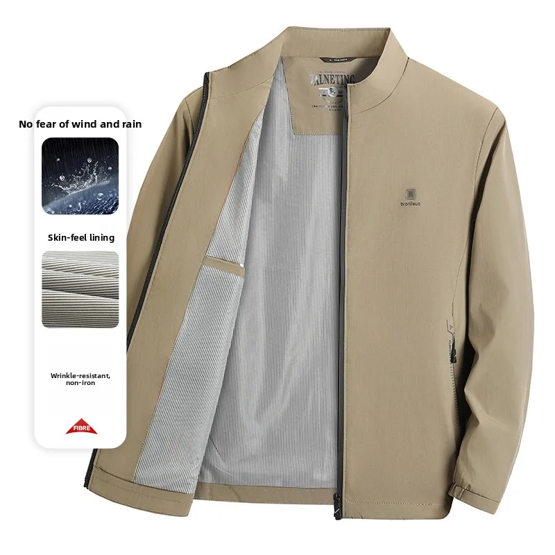 

Spring 2026 Men's Casual Jaet Stand Collar Zipper ket Middle-Aged Dad Busin Casual Top Versatile Polyester Fiber