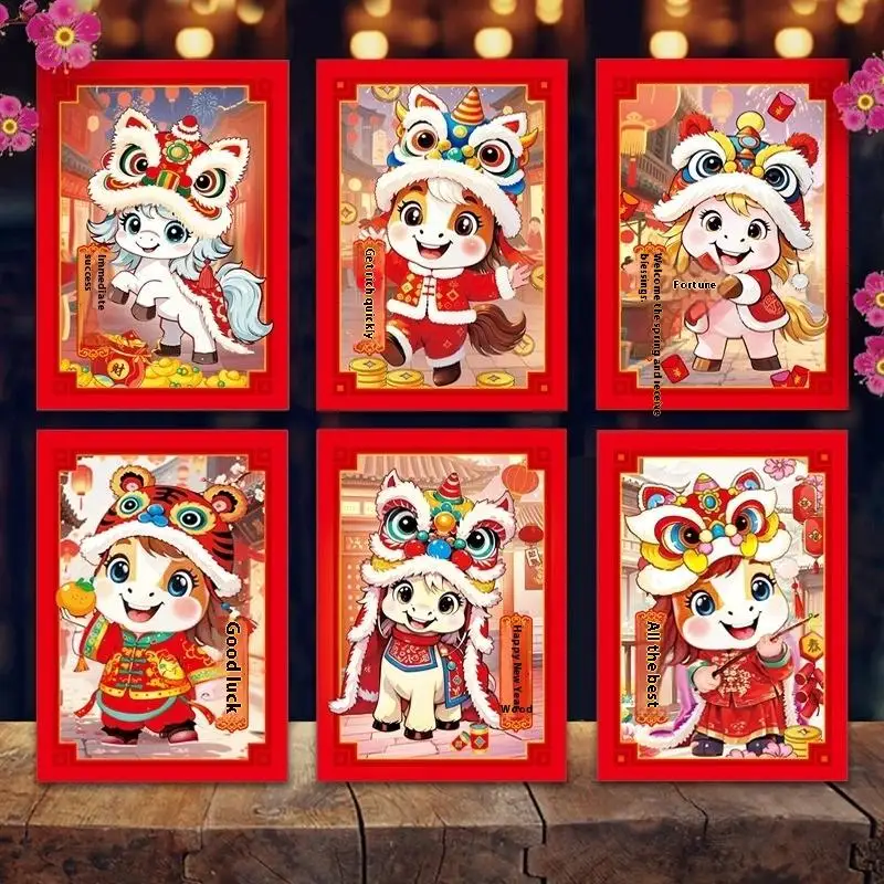 6Pcs 2026 Year Of The Horse Red Envelopes Luck Money Bag Spring Festival Bless Pocket Red Packet New Year Decoration Gift