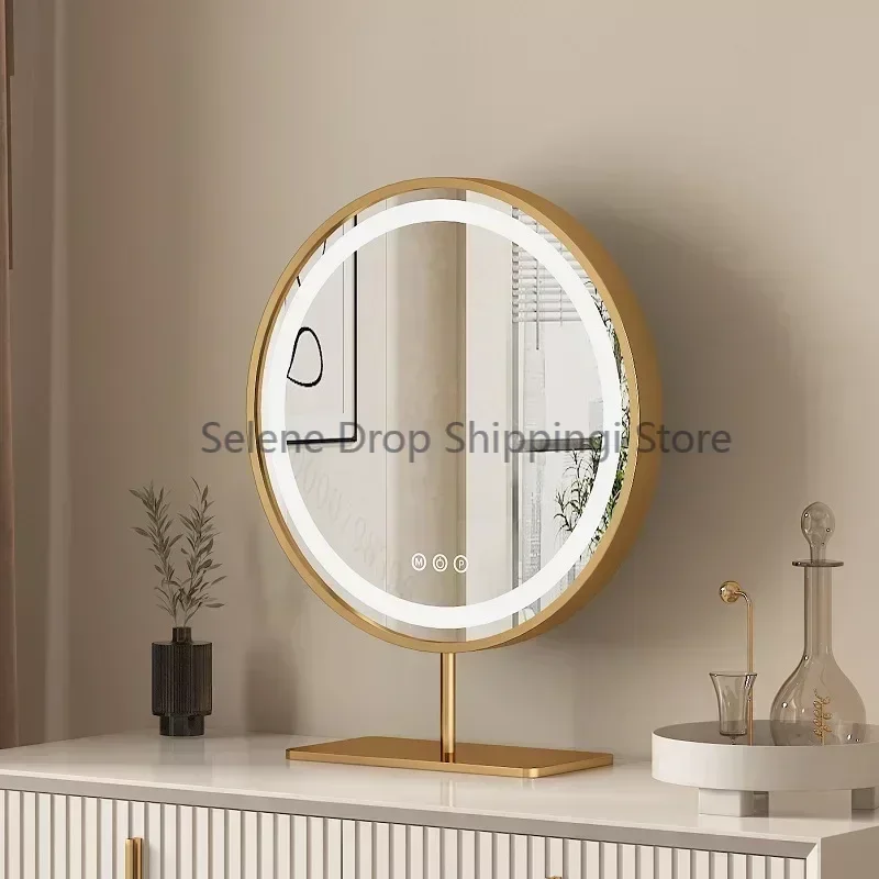 Golden Mirror Desk Decorative Mirror Round Small Decorative Mirror Vanity Crafts Espejos Decorativos Bedroom Decoration YX50DM