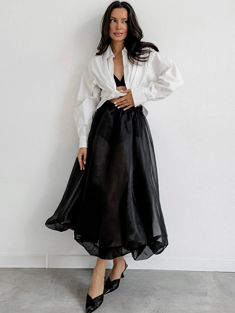 

Новые женские летние модные юбки с высокой талией, однотонные, свободного кроя, женские сетчатые прозрачные юбки 2026 года, уличные повседневные, для вечеринок, элегантные юбки