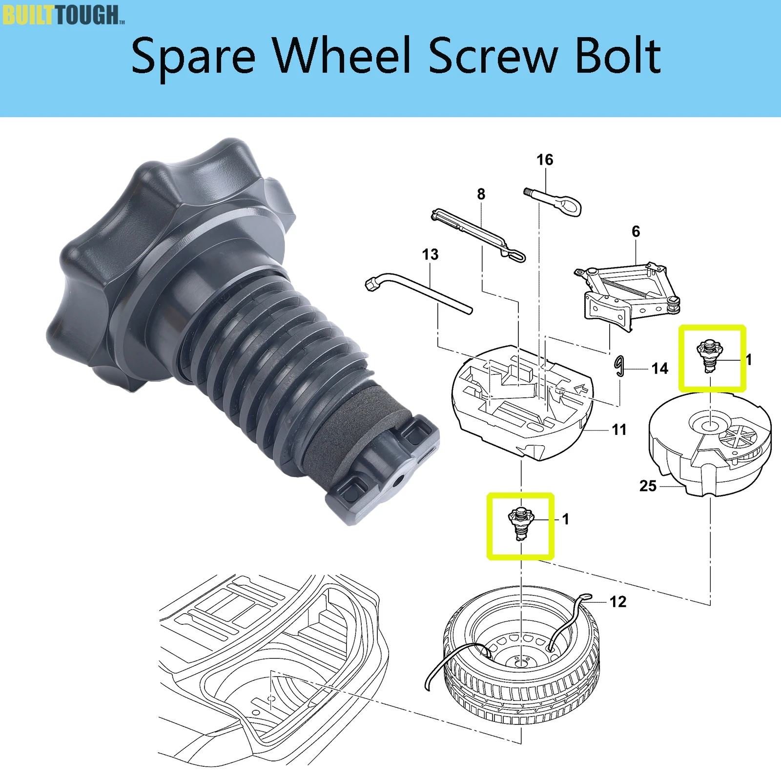 1Pc For AUDI A3 8P 8V Q7 4L RS3 Spare Wheel Tire Hold Fixing Mounting Screw Bolt Retainer Plastic 1KD803899 Car Accessories