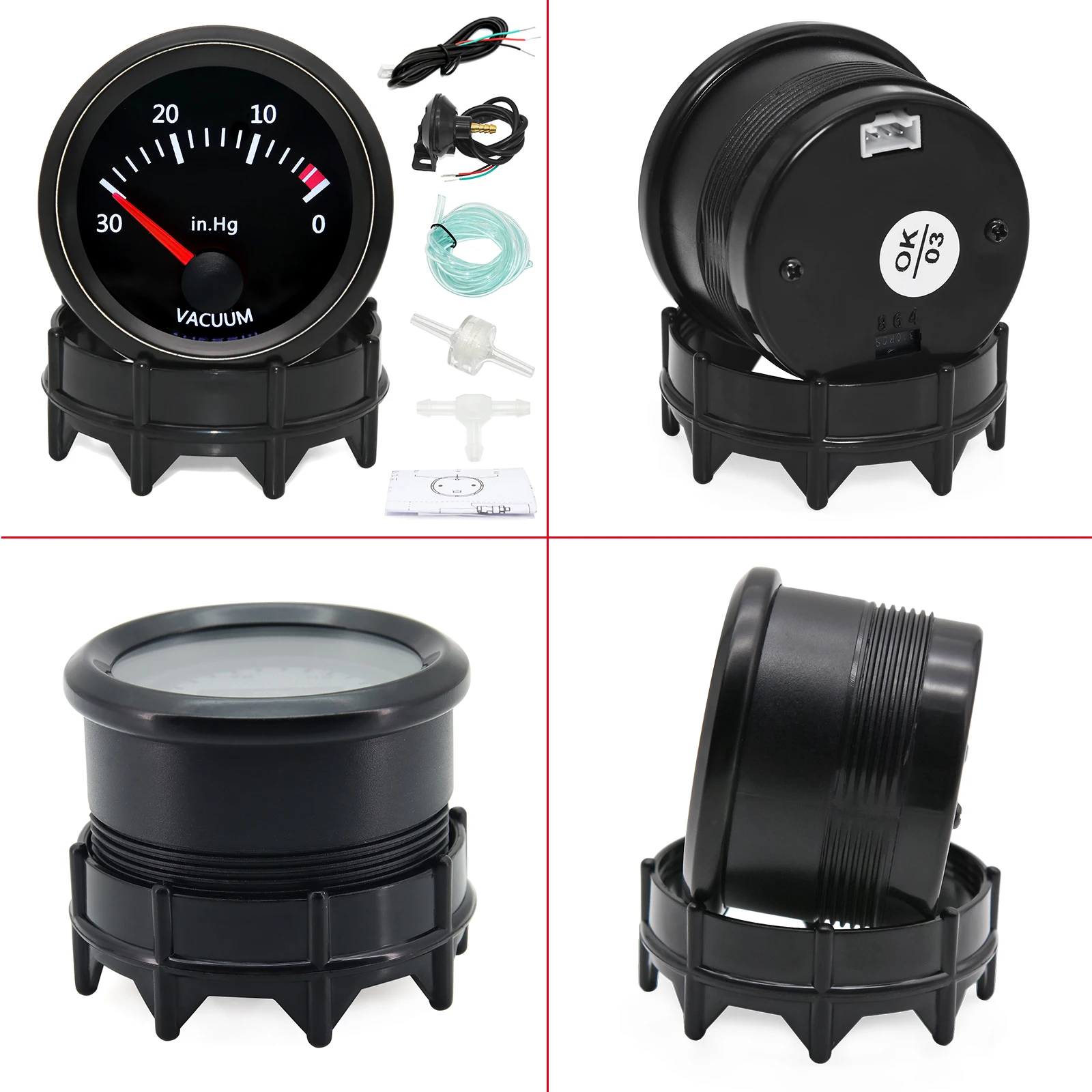 * 0~30 In.Hg Vacuum Gauge Digital pointer instrument White LED Smoke Len Vacuum Meter view 3