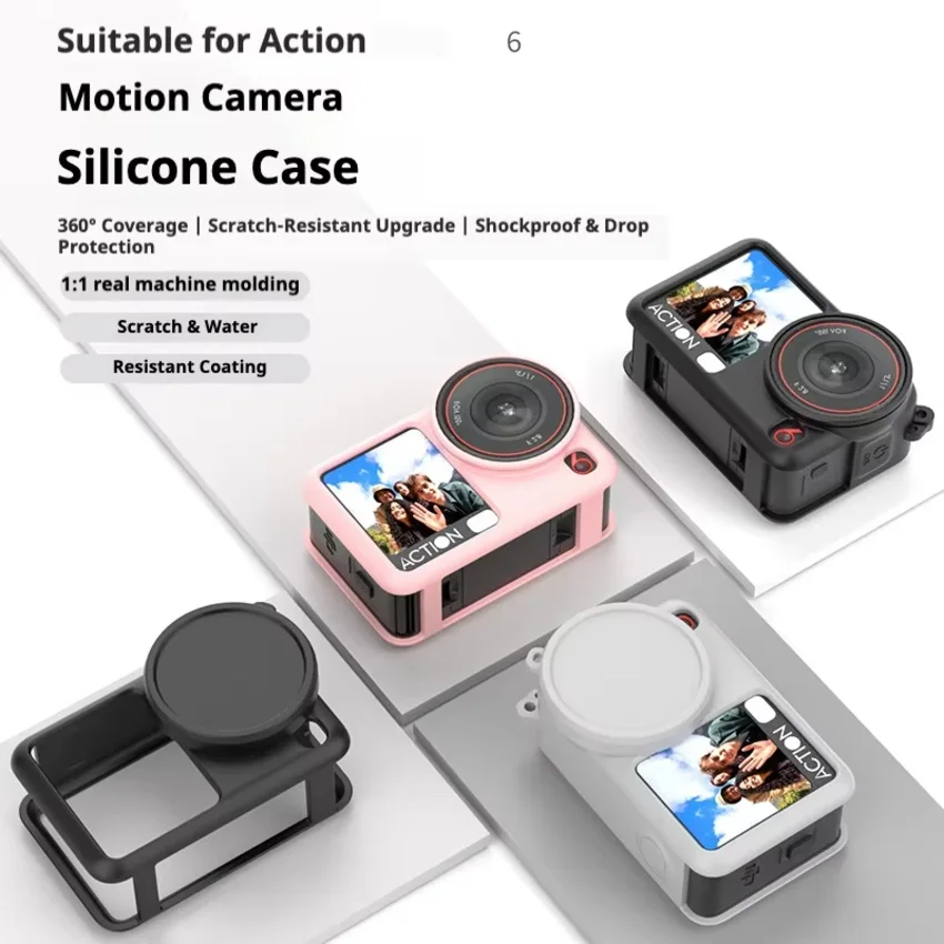 

For DJI Action6 Silicone Case Lens Protector Anti Drop Anti Lost Strap Sports Camera Accessories Set
