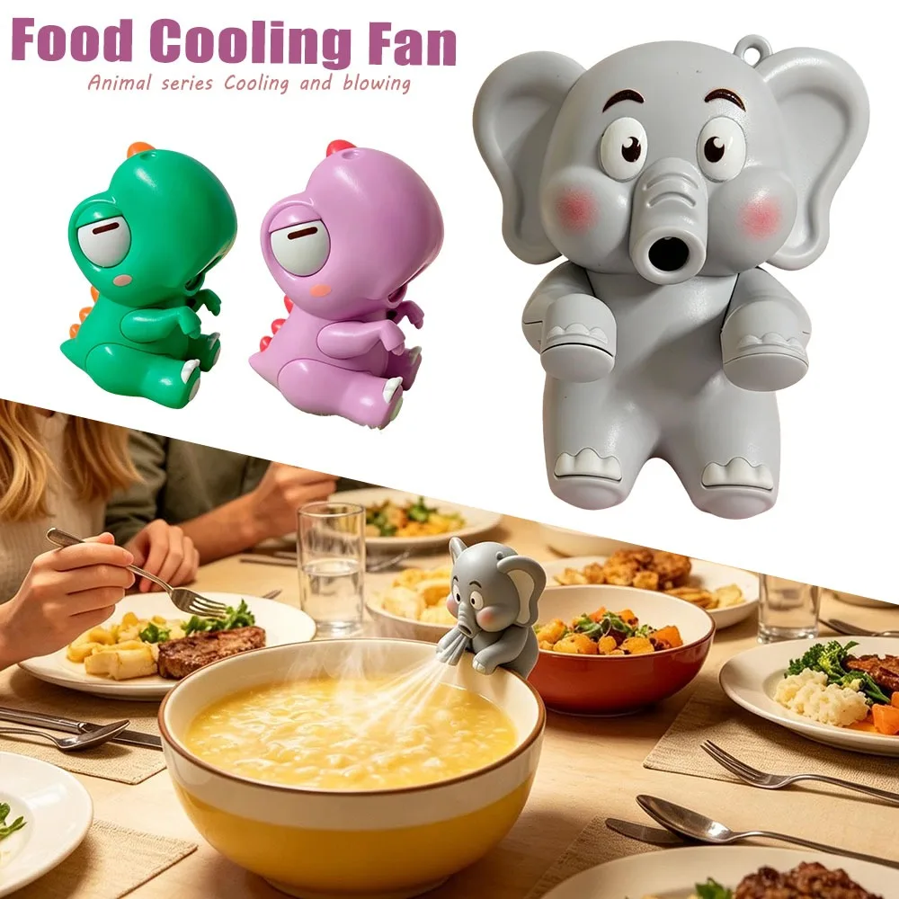 Dinosaur and Elephant Shape USB Air Blowing Fan Mini Neck Fan Long Battery Life Adjustable Speed Hanging Strap Food Clip Cooler