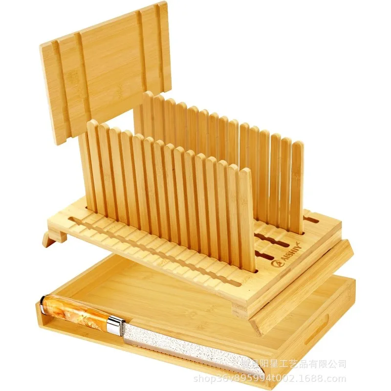 

New Bamboo Baking Bread Slicer Toast Slicer Wooden Cutting Board Foldable Bread Pan