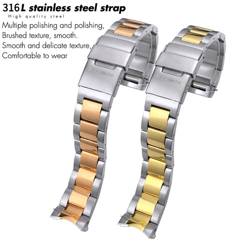 Imagen 2 del producto Correa de reloj de acero inoxidable sólido de 19 mm, 21 mm y 22 mm para Longines Hydroconquest L3 781782   Correa de reloj con pulseras de oro rosa y plata 642