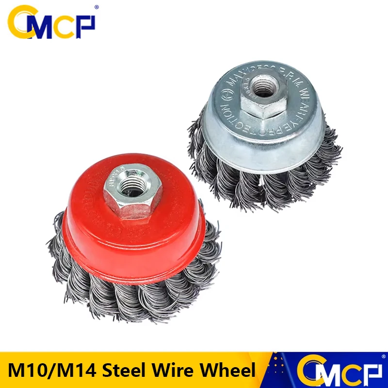 CMCP M10 M14 Twisted Steel Wire Wheel Brush 2.5/3/4/5/6 inch for Angle Grinder Paint Removal Deburring Strong Rotary Twist Knot