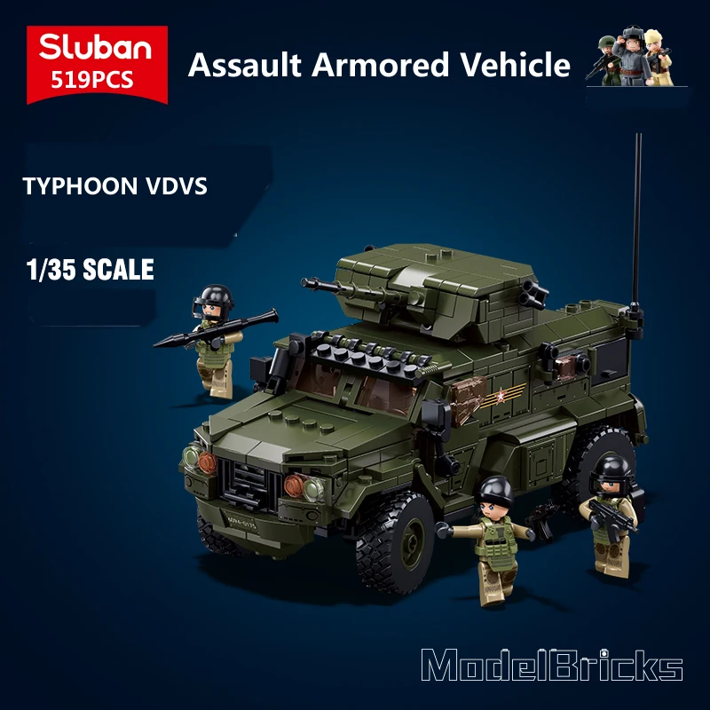 Sluban New Military Weapons Assault Armored Vehicle Off-road Truck Model Building Blocks Soldier Bricks WW2 Army Kids Toy Gifts