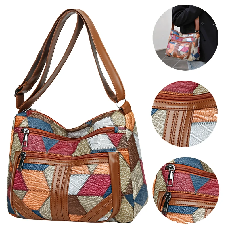 

Мужская и женская повседневная сумка через плечо нейтрального стиля, пэчворк из искусственной кожи, сумка через плечо, простой дизайн