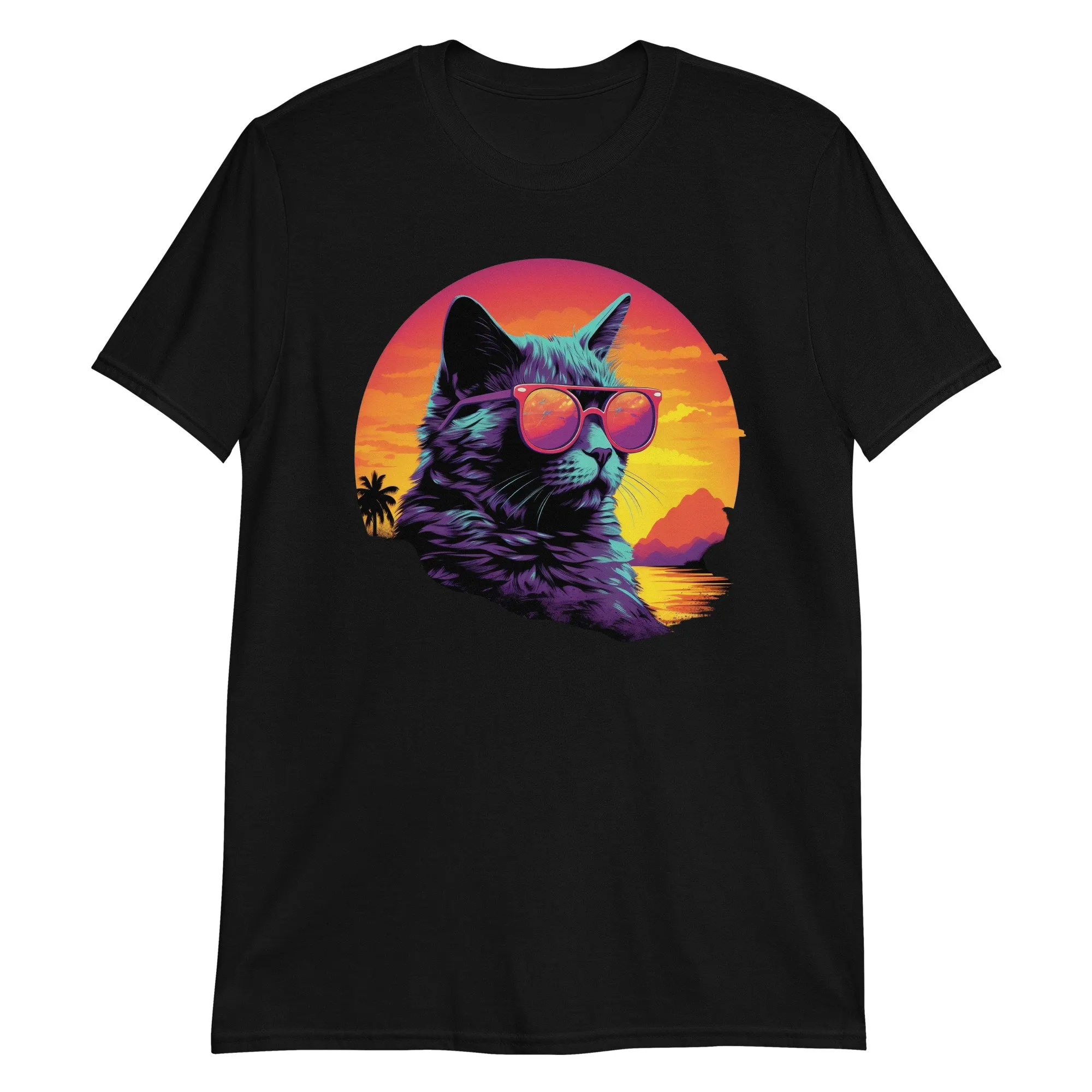 Synthwave Cat Golden Tropics T Shirt