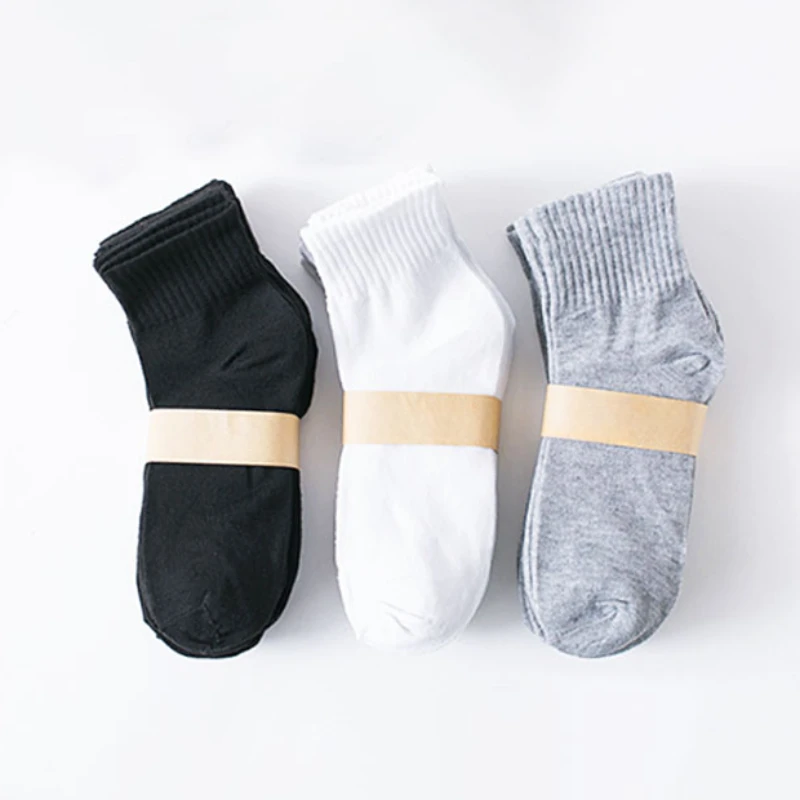 5Pair/Lot Men Socks Male Business Solid Color Tube Calcetines Breathable Crew Mid Thin Socks Black White Spring Summer