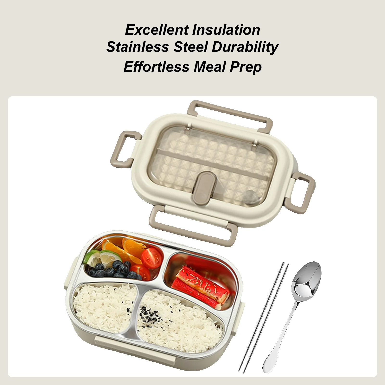 

Thermal Lunch Containers Hot Food Container Stainless Divided Box Microwavable Odor-Resistant Leak-Proof With Spoon Chopsticks