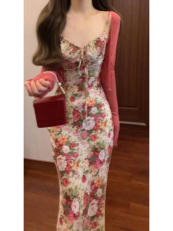 Französischer Sle-Blumendruck ter Dr. Beach Vaion, einzigartiger, schöner, figurbetonter Rock mit Taille, Herbstsaison, Damen-Dr