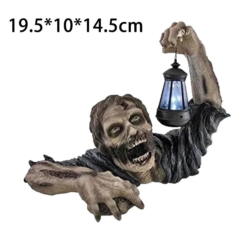 Linterna LED de zombis para Halloween, decoración de terror para gatear, linterna de sujeción aterradora, estatuilla de zombis para exteriores, luz para patio, césped, decoración de jardín
