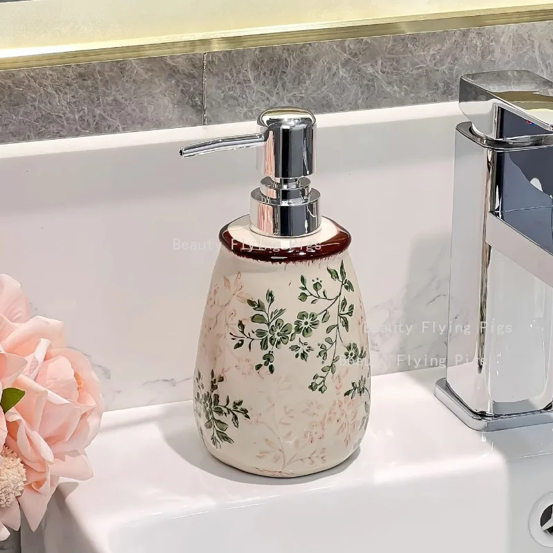 Ceramic Bathroom Toiletries Shower Gel Bottle Bottling Bottle Hand Sanitizer Bottle Soap Dish Ceramic Flower Toothbrush Holder