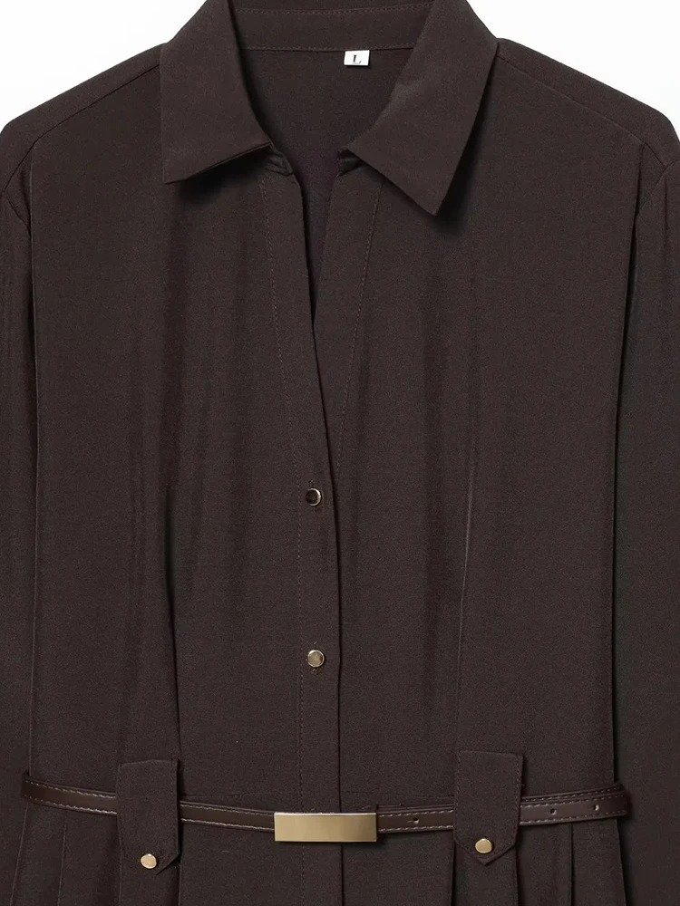 المرأة الجديدة مع حزام قميص السيدات مطوي فستان ماكسي كم طويل حزام التخسيس الخصر فستان للنساء فساتين عادية #4