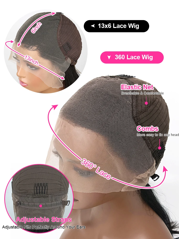 Kinky Straight 360 HD Full Lace Wigs Human Hair Brazilian Yaki Straight 13x6 HD Lace Frontal Wig Preplucked 250% High Density image 6