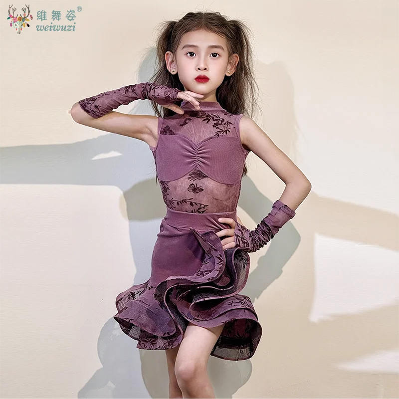 فستان رقص لاتيني للأطفال بقواعد راقية، فستان رقص للفتيات، تنورة رقص للمنافسة الدولية الاحترافية #6