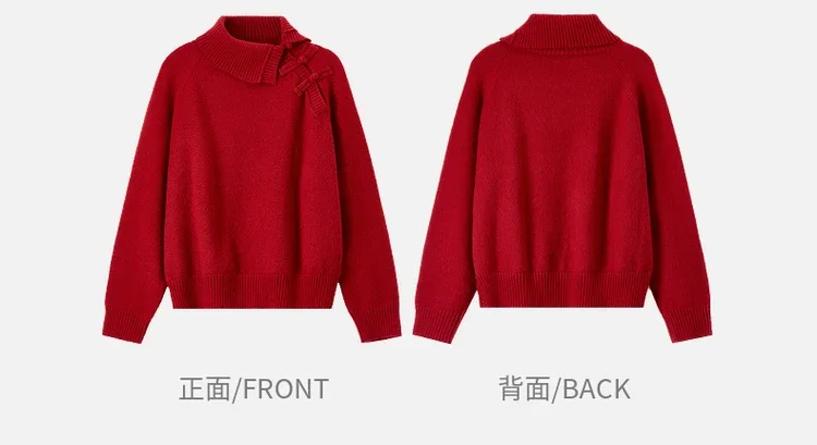 SENTUBILA Rote Pullover aus Wollmischung 2026 Chinesischer Stil Rollkragen Langarm Strickware Winterpullover Damenbekleidung W44E57240 – Detail 21