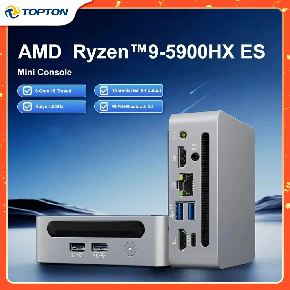 Topton Mini PC AMD Ryzen 9 5900HX R7 5800H ES Windows 11 Pro DDR4 3200MHz NVMe SSD Mini PC Gamer Office Computer 3x4K HTPC WiFi6