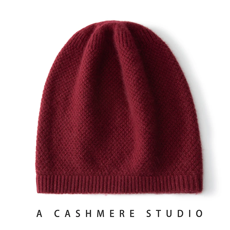 

Winter New Women Hat 100% Cashmere Knitted Headgears Warm Hats Beanie Lady Casual Solid Thick Cap Female Cashmere Outdoor Cap